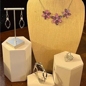 Elegant Pink and Purple Floral Necklace and Earring Set